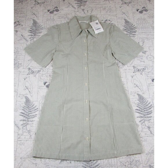 NEW Oak + Fort Womens button front green gingham shirt dress womens size XS - Picture 1 of 5